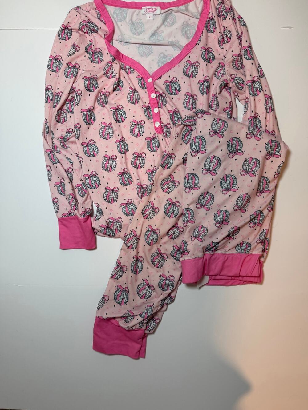 Just Being Jordan Size L Pajamas Disco Ball Pink Stretchy Sleep